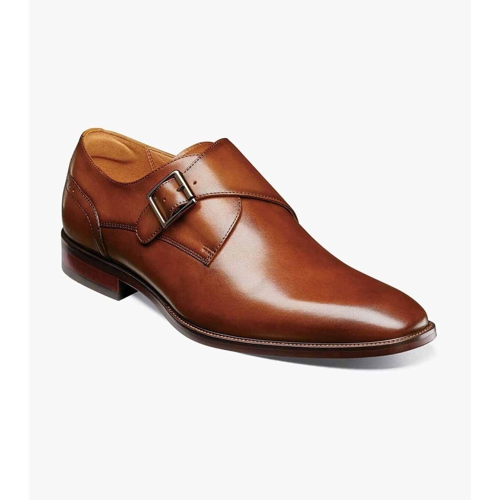 Florsheim SORRENTO Plain Toe Single Monk Strap Cognac Leather Shoes Sz 8M